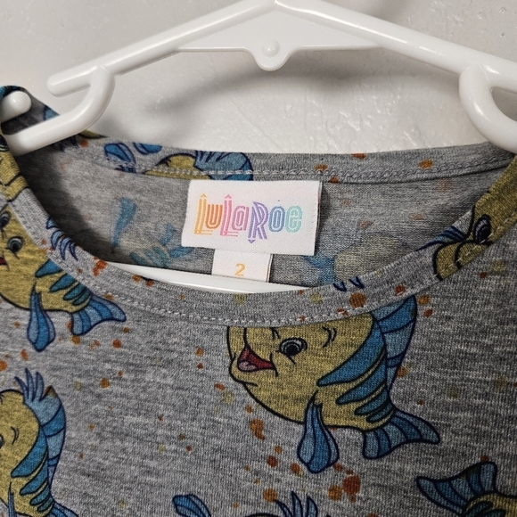 Lularoe NWT Toddler Girl 2 Grey Short Sleeve Dress Flounder Little Mermaid Fish - Picture 2 of 6
